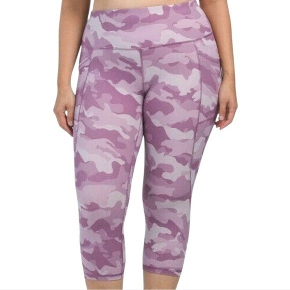 RBX Active Purple Camo High Waisted Capri Leggings Pockets CR60019X 2X NEW